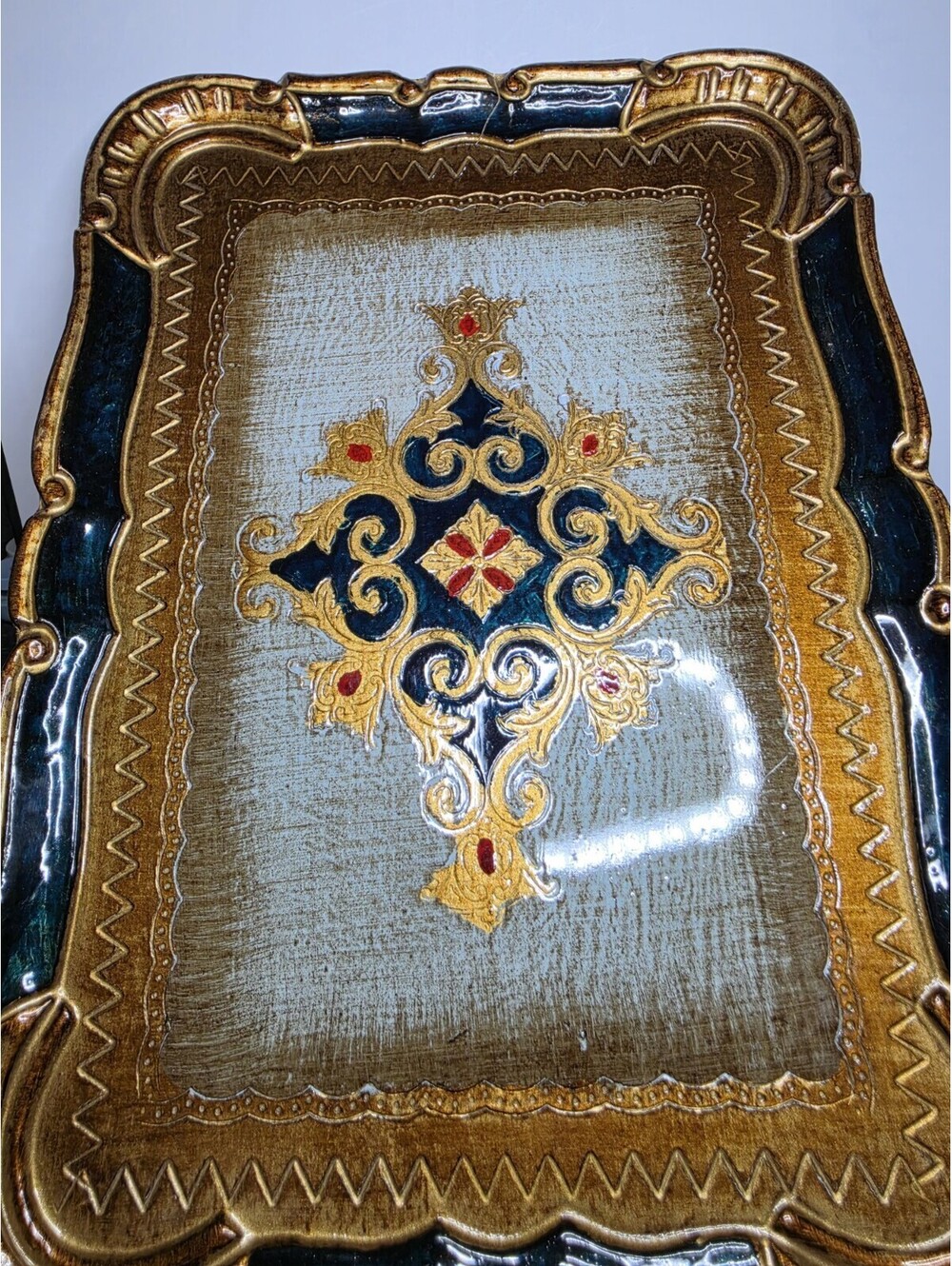 Vintage Italian Florentine Wood Tray Florence Made in Italy Fleur De Lis Gilt